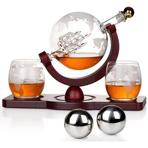 Gifts for Men Dad Christmas, Whiskey Decanter Globe Set with 2 Ball Stones & 2 G